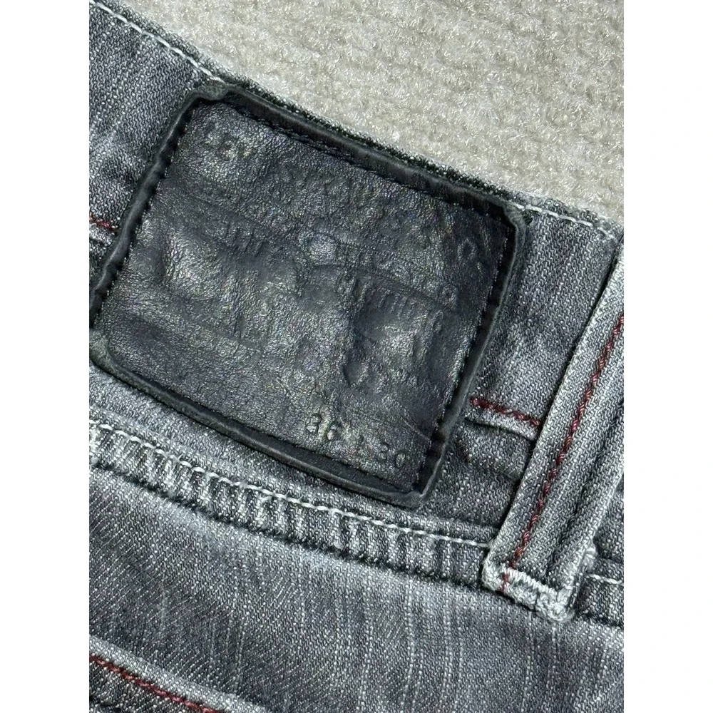 Levis 514 Jeans Mens 36x30 Gray Slim‎ Straight Distressed Denim Red Stitching